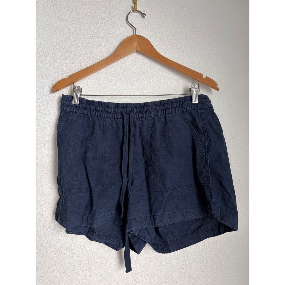 J.Crew Navy Blue Linen Blend Pull On Drawstring Shorts Womens Size Medium